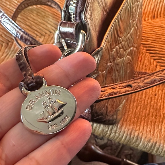 Brahmin mini duxbury multi  crescendo Crocodile Embossed Brown Bag - Picture 7 of 14